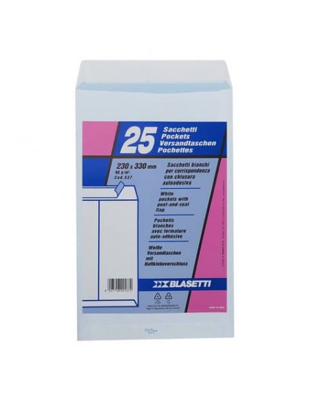 Busta a sacco Blasetti Self bianco - 80 g/m2 - in conf. 25 buste - 230x330 mm 537