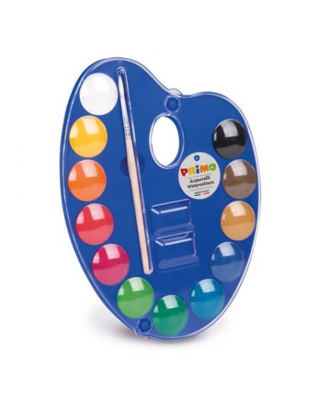Acquerelli Primo Ø 25 mm in conf. da 12 colori assortiti + tavolozza - 101A12TO
