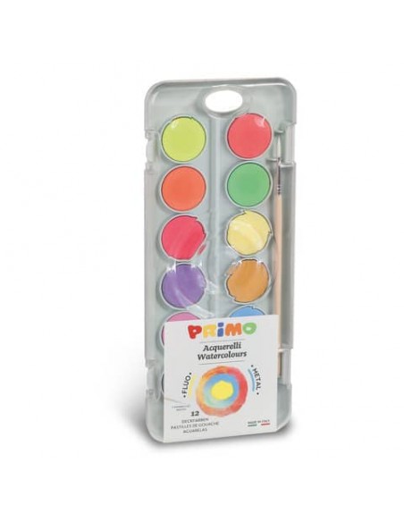 Acquerelli speciali Primo Ø 30 mm in conf. da 12 colori fluo e metallizzati assortiti - 115A12FM