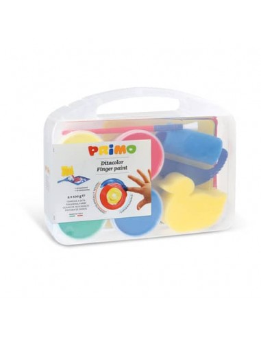 Tempera a dita Primo 100 g - valigetta 4 colori primari in vasetti in PP + accessori - 823VTDP