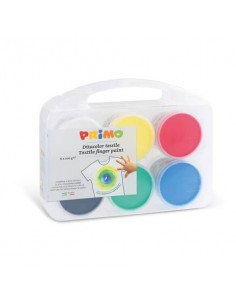 Tempera a dita per tessuti Primo 100 g - valigetta 6 colori primari in vasetti in polipropilene - 228TXD100SP