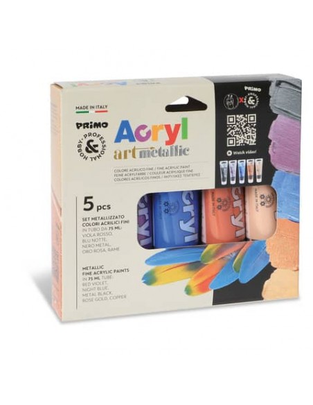 Colore acrilico Primo in bottiglia PET con tappo dosatore 75 ml tinte metal - conf. 5 pezzi - 4213TATM5MET