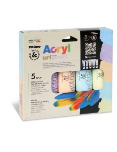Colore acrilico Primo in bottiglia PET con tappo dosatore 75 ml tinte pastello - conf. 5 pezzi - 4212TATM5PAST