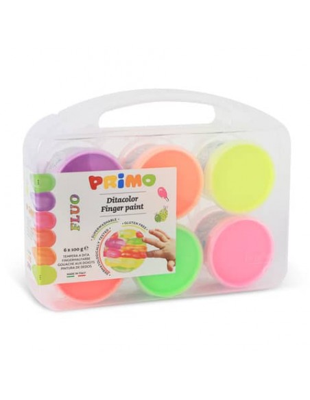 Tempera colori a dita Primo 100 ml valigetta 6 colori assortiti fluo - 2214TD6FLUO