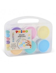 Tempera a dita Primo 100 g - valigetta 6 colori assortiti pastello in vasetti in polipropilene - 2212TD6PAST