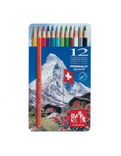 Matite colorate acquerellabili Carand'Ache Prismalo scatola di metallo 12 colori assortiti - 999.312