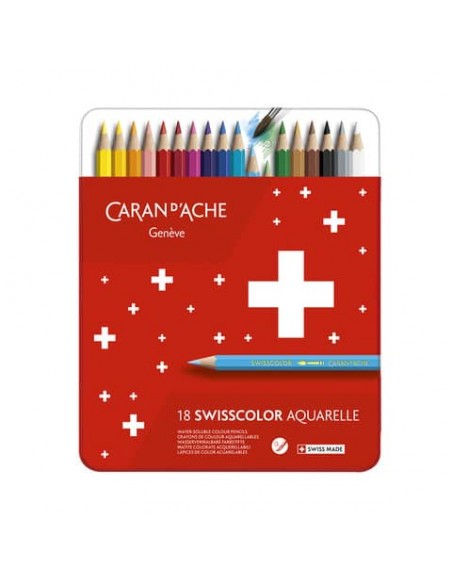 Matite colorate acquerellabili Carand'Ache Swisscolorin conf. da 18 colori assortiti - metallo - 1285 718