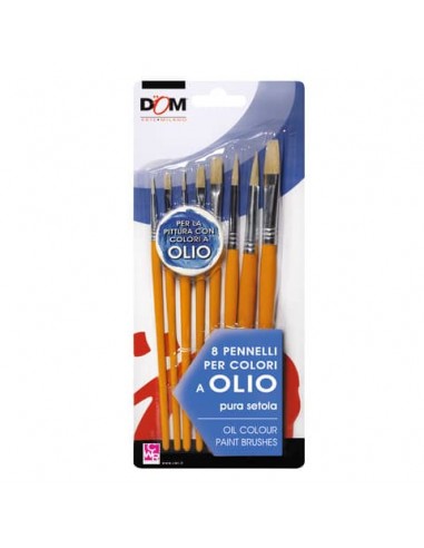 Pennelli DOM in conf. da 8 pezzi - punte e misure assortite - per colori a olio - 11650