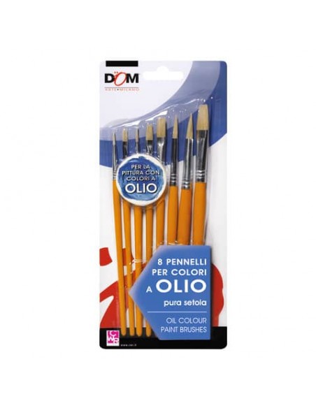 Pennelli DOM in conf. da 8 pezzi - punte e misure assortite - per colori a olio - 11650