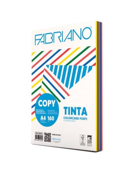 Carta Fabriano Copy Tinta Colorcart 5 colori forti 100 ff - formato A4 - 160 g - 62416021
