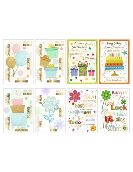 Biglietti augurali Biembi Compleanno 12x18 cm conf. 8 pezzi assortiti - multilingua - BXBDKTC08