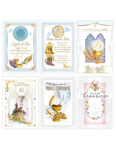 Biglietti augurali Prima Comunione Biembi 12x18 cm conf. da 6 pezzi assortiti con portasoldi - BXBDKTC02