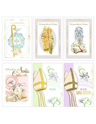 Biglietti augurali Santa Cresima Biembi 12x18 cm conf. da 6 pezzi assortiti - con portasoldi - BXBDKTC03