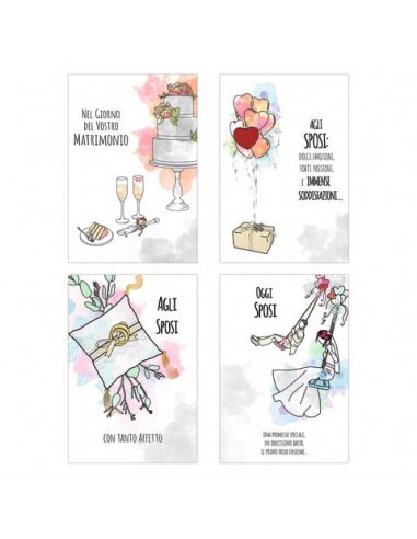 Biglietti augurali Matrimonio Biembi 12x18 cm fustellati oro conf. 4 pezzi assortiti - BXBDKTC04