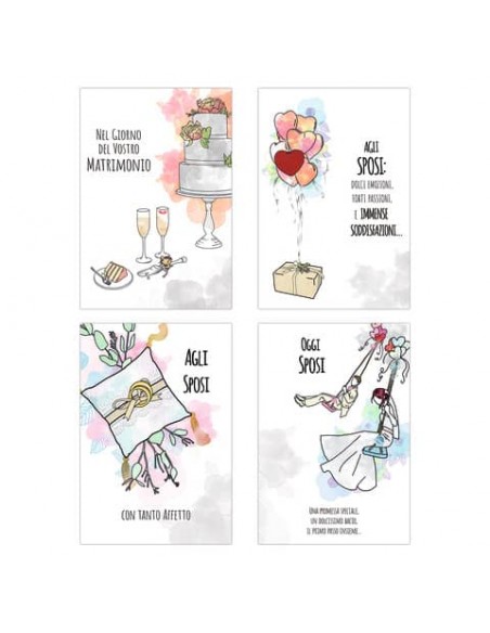 Biglietti augurali Matrimonio Biembi 12x18 cm fustellati oro conf. 4 pezzi assortiti - BXBDKTC04