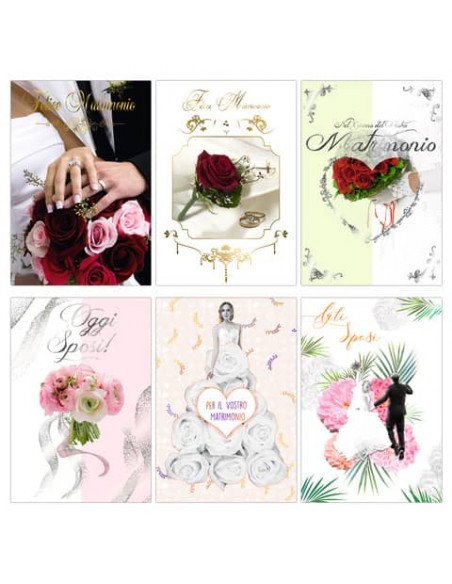 Biglietti augurali Matrimonio Biembi 12x18 cm fustellati oro - conf. 6 pz assortiti con portasoldi - BXBDKTC05