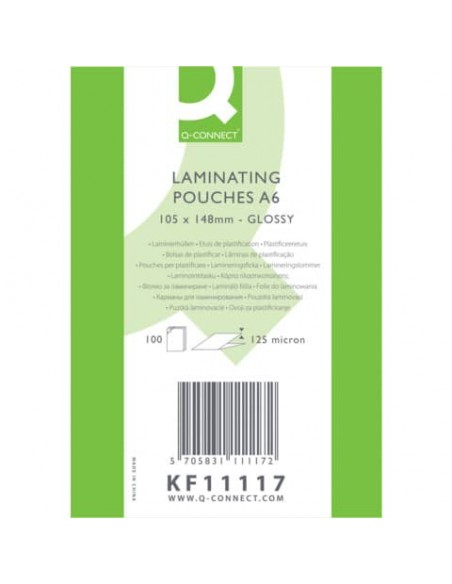 Pouches per plastificatrici Q-Connect 111x154 mm lucide A6 conf. 100 pz 125 micron - KF11117