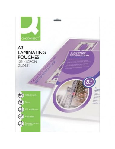 Pouches per plastificatrici Q-Connect 303x426 mm finitura lucida - 125 µm A3 - conf. 25 pz - KF04128