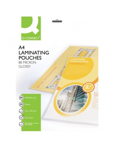 Pouches per plastificatrici Q-Connect 216x303 mm finitura lucida - 80 µm A4 - conf. 25 pz - KF04118