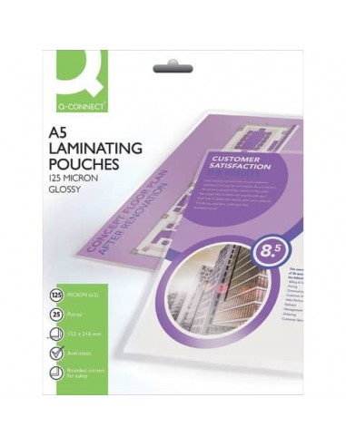 Pouches per plastificatrici Q-Connect 153x216 mm finitura lucida - 125 µm A5  - conf. 25 pz - KF04112