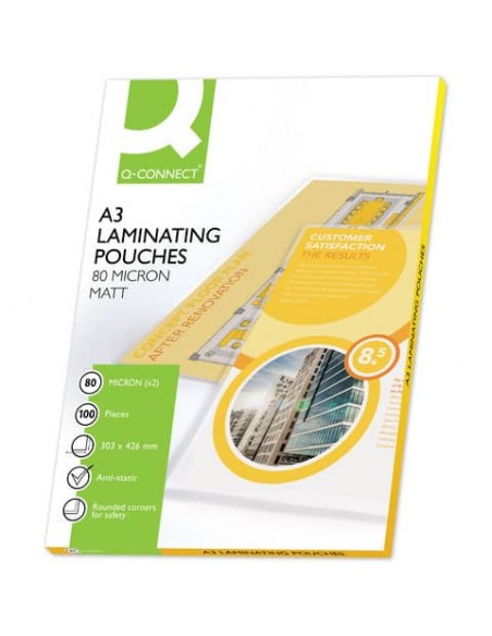 Pouches per plastificatrici Q-Connect 303x426 mm opache 80 micron conf. 100 pz A3 - KF18063