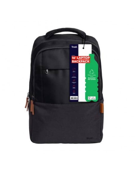 Zaino per laptop Trust Lisboa capacità fino a 16'' eco-friendly - nero - 25244