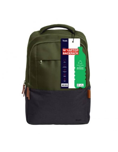 Zaino per laptop Trust Lisboa capacità fino a 16'' eco-friendly - verde - 25243