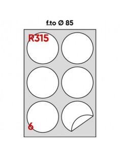Etichette bianche permanenti Markin Copiatabu Ø 85 mm - 6 et./ff - conf. 100 ff A4 - X210R315