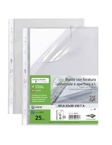 Busta a perforazione universale Sei Rota Atla T A apertura a L formato 22x30 cm - conf. 25 buste - 662223