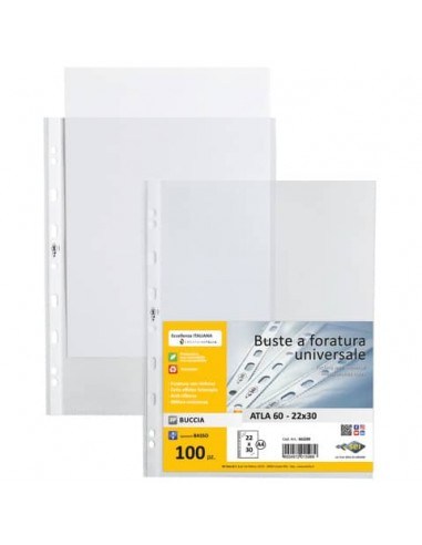 Buste in PP buccia Sei Rota Atla 60 - basso spessore trasparente 22x30 cm conf. 100 buste - 662209 CF.13