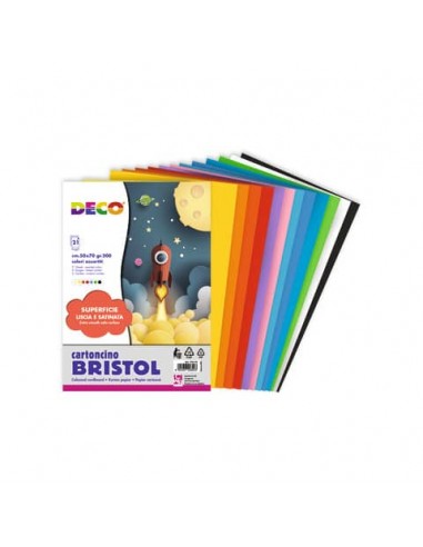 Cartoncino colorato Deco Bristol colori assortiti 200 gr 50x70 cm - 21 fogli - 705/21