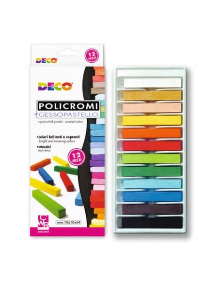 Gessi policromi quadrati Deco Gessopastello - colori assortiti - conf. 12 pezzi - MY/MCP12
