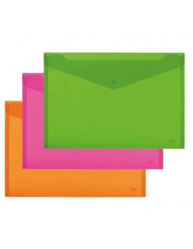 Buste con bottone Lebez Neon in PP A5 - conf. 5 pz - colori fluo - 80439