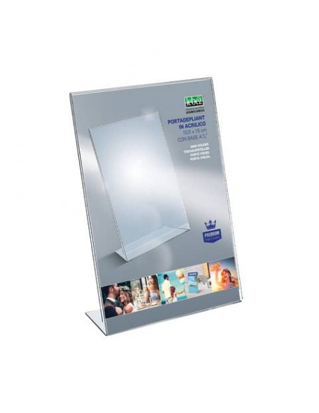 Portadepliant in acrilico con base a L Lebez formato 10x15 cm - verticale - trasparente - 7044