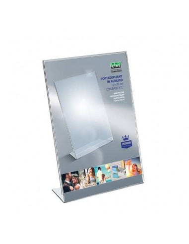 Portadepliant in acrilico con base a L Lebez formato 15x20 cm - verticale - trasparente - 7039