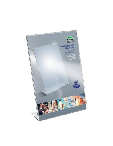 Portadepliant in acrilico con base a L Lebez formato 18x24 cm - verticale - trasparente - 7047