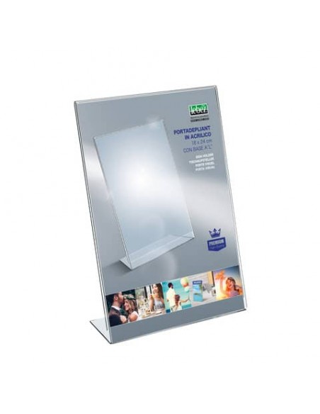 Portadepliant in acrilico con base a L Lebez formato 18x24 cm - verticale - trasparente - 7047