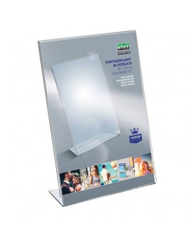 Portadepliant in acrilico con base a L Lebez formato 20x30 cm - verticale - trasparente - 7057
