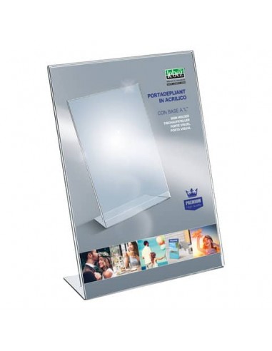 Portadepliant in acrilico con base a L Lebez formato 23x31 cm - verticale - trasparente - 7079