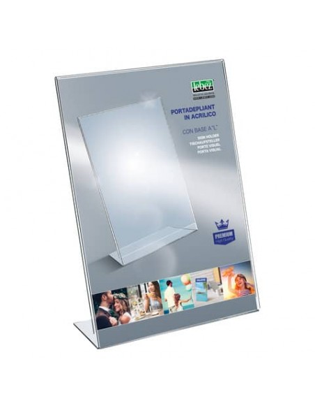 Portadepliant in acrilico con base a L Lebez formato 23x31 cm - verticale - trasparente - 7079