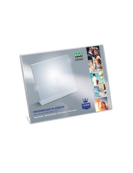 Portadepliant in acrilico con base a L Lebez formato 18x13 cm - orizzontale - trasparente - 7042