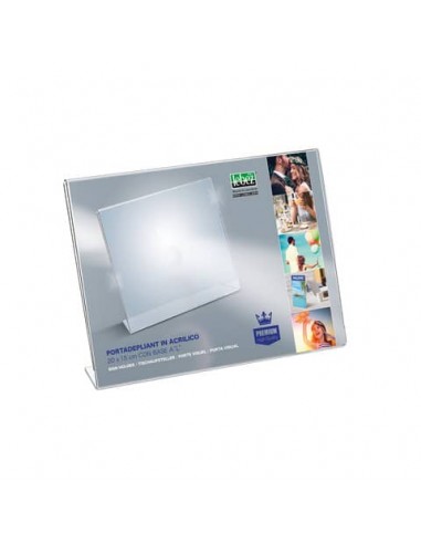 Portadepliant in acrilico con base a L Lebez formato 20x15 cm - orizzontale - trasparente - 7038