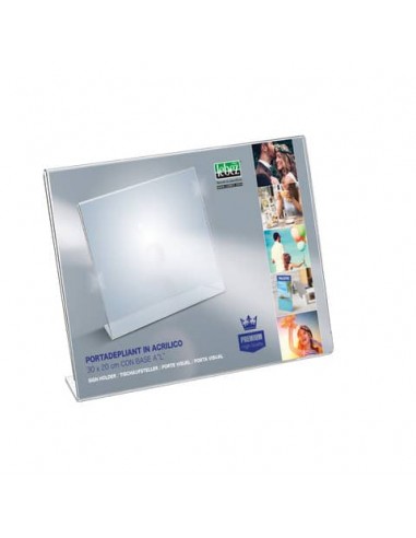 Portadepliant in acrilico con base a L Lebez formato 30x20 cm - orizzontale - trasparente - 7059