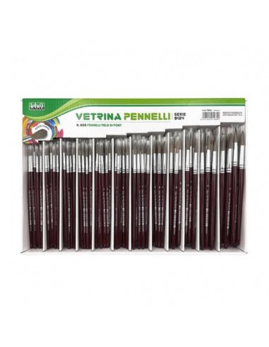 Espositore 228 pennelli in pelo di pony Lebez - punte assortite da 1  a 12 - 1984L