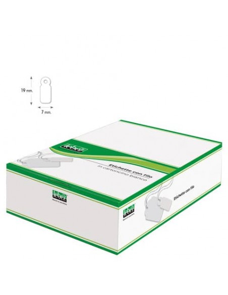 Etichette con filo in cartoncino bianco Lebez formato 7x19 mm - conf. 1000 pezzi - A383