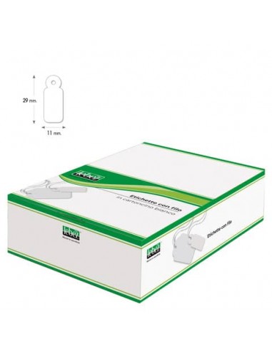 Etichette con filo in cartoncino bianco Lebez formato 11x29 mm - conf. 1000 pezzi - A385