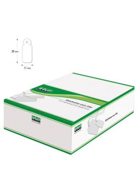 Etichette con filo in cartoncino bianco Lebez formato 11x29 mm - conf. 1000 pezzi - A385