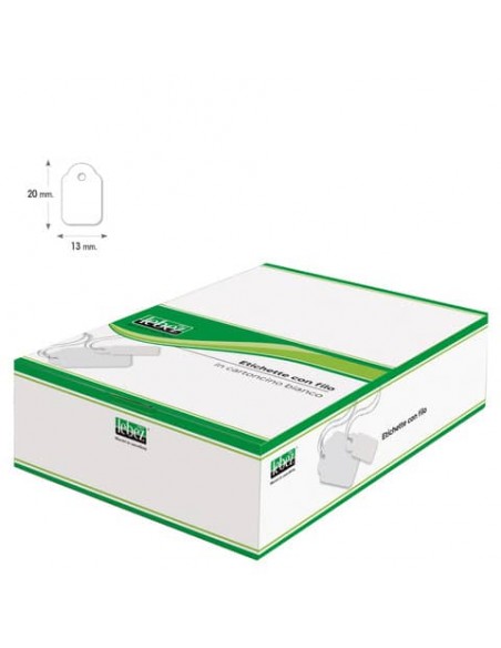 Etichette con filo in cartoncino bianco Lebez formato 13x20 mm - conf. 1000 pezzi - A387