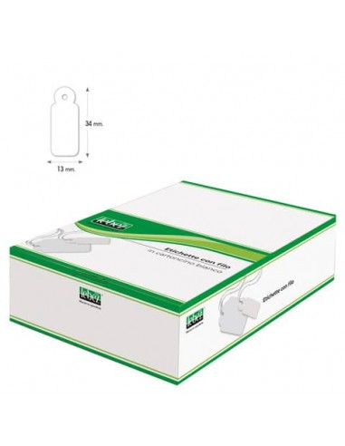 Etichette con filo in cartoncino bianco Lebez formato 13x34 mm - conf. 1000 pezzi - A386