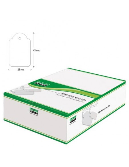 Etichette con filo in cartoncino bianco Lebez formato 28x43 mm - conf. 500 pezzi - A391